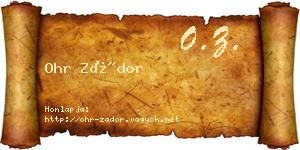 Ohr Zádor névjegykártya